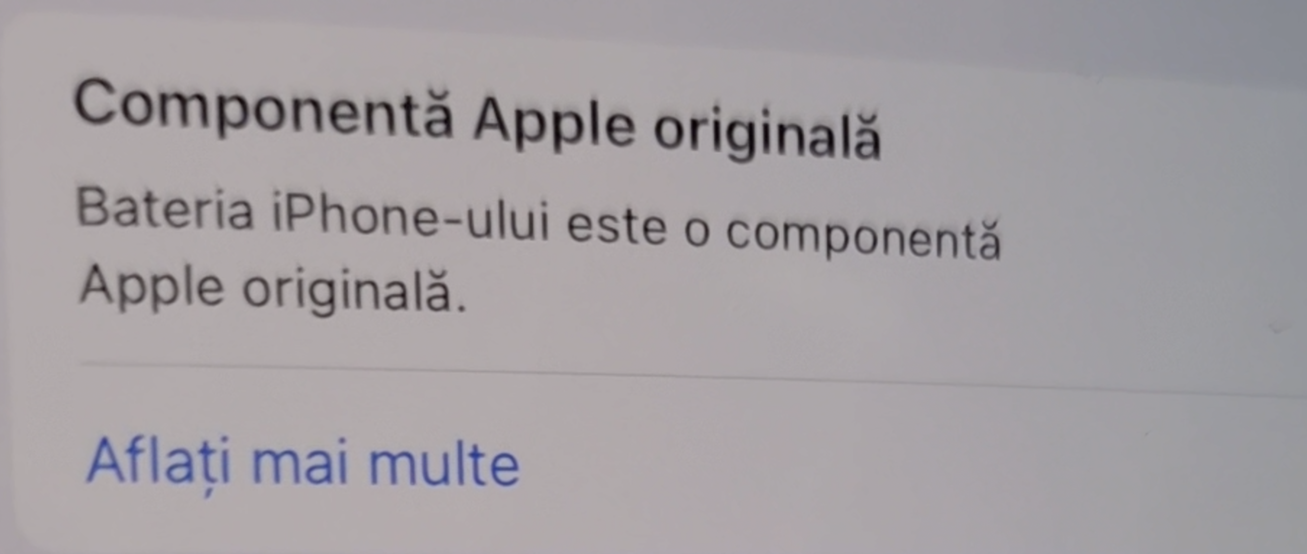 Setări iPhone: bateria este o componentă Apple originală